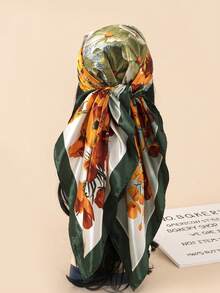 1pc 90cm Floral Print Silk Square Scarf Women, Bandana Scarf, Fashion Accessory For Hair, Beach, Daily Wear, Adds Accent To Your Look, Spring/Summer - Multicolor - View 21