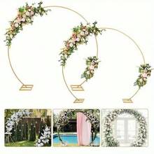 1 件金色圆形拱门背景架 - 7.2 英尺、8.2 英尺、4.9 英尺、5.9 英尺、6.5 英尺多种尺寸金色金属圆形气球拱门，人造花假玫瑰可修剪，适用于婚礼、毕业装饰、生日、乔迁派对、单身派对、母亲节、周年纪念装饰、派对用品 - 金色 - 查看 9