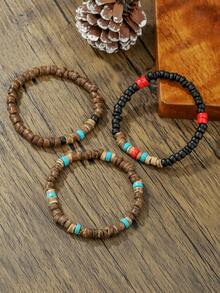 5 Pcs/Set Bohemian Style Wooden Bead And Shell Beaded Bracelet Set Suitable For Daily Outfit, Vacation Or Outing - Multicolor - View 8