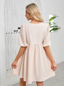 Vestido casual minimalista de maternidad de color liso con lazo delantero y volantes - Albaricoque - Ver 6