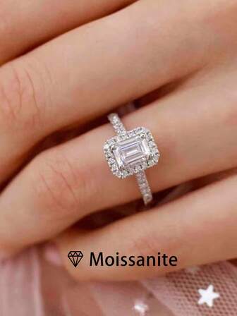 1 pieza Anillo solitario de alta calidad para mujer, corte esmeralda esmerlada, 3.3g plata esterlina S925, moissanita rectangular de 2 quilates, joyería vintage lujosa, regalo para compromiso, boda, aniversario, con certificado de moissanita y elegante caja de regalo