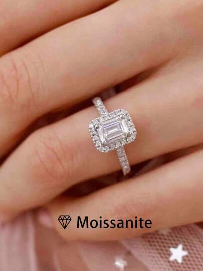 1pc Women's High Quality Solitaire Ring, Emerald-Cut Emerald, 3.3g S925 Sterling Silver, 2 Carat Rectangular Moissanite, Vintage Luxurious Jewelry, Gift For Engagement, Wedding, Anniversary, With Moissanite Certificate And Elegant Gift Box