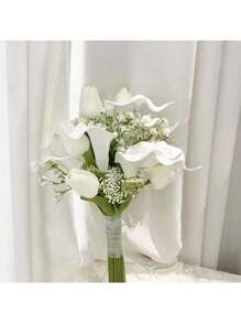 Bridal Bouquet Bridesmaid Holding Flower Real Touch Calla Lily Artificial Flowers Wedding Bridal Bouquet Floral Arrangements Decor,Wedding Photography Props Bridal Bouquets