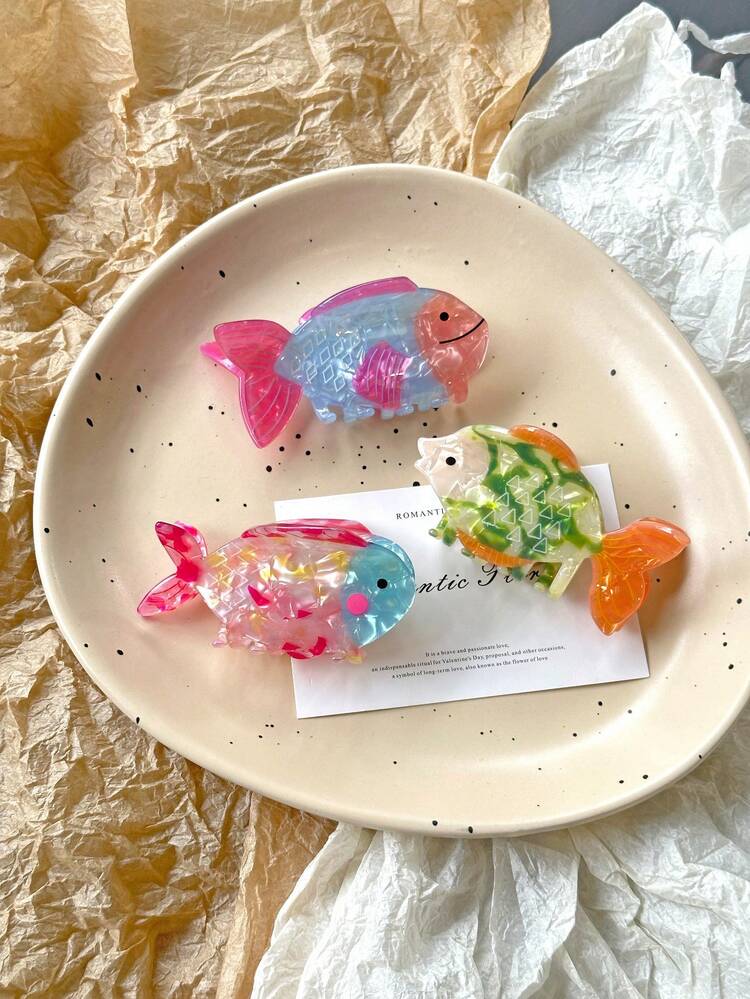 1個 金魚型ヘアクリップ 女性用、通勤に適した装飾的なヘア