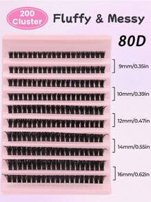 200 piezas de pestañas individuales con rizos de 8-16 mm, extensiones de volumen 80D esponjosas, pestañas postizas de falso mink reutilizables