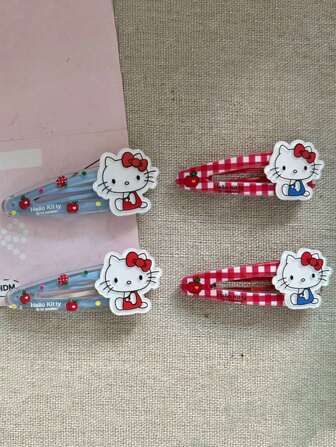 Sanrio 2 قطعة مشابك شعر للجبهة للأطفال، مشابك شعر بشكل كارتون هالو كيتي، مشابك شعر جانبية بطراز ياباني جميل؛ 5 قطع مشابك شعر بسيطة أنيقة بشكل مربع، باللون الوردي، مناسبة للاستخدام اليومي والهدايا؛ مشابك شعر بزهرة الكاميليا السوداء، مشابك شعر لطيفة وجذابة مزينة باللؤلؤ الرقيق