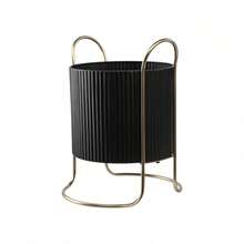 Black Outdoor Metal Planter With Gold Stand 15 Inch Tall X 11.8 Inch Wide - default - View 1