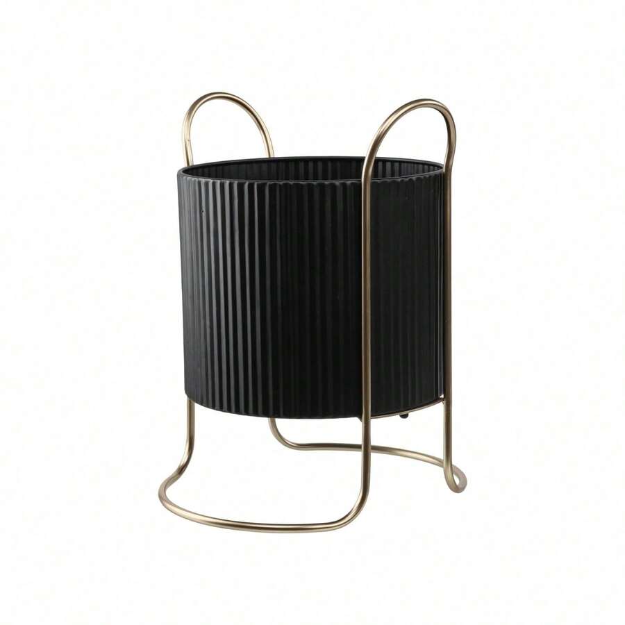 Black Outdoor Metal Planter With Gold Stand 15 Inch Tall X 11.8 Inch Wide - default - View 1