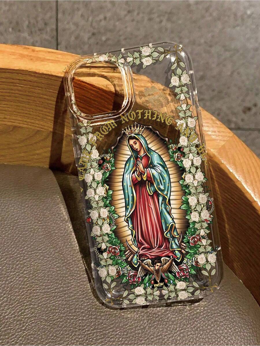 Funda para teléfono Funda transparente con estampado de Nuestra Señora y Cruz compatible con phone 1/12/13/14/15/15pro/15 Plus/15 Promax/X/Xs Max/11pro/12pro/13pro/14pro/11promax/12promax/13promax/14promax/14plus - Multicolor 2 - Ver 1