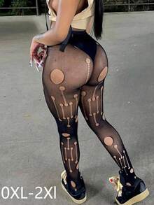 Europäischer & amerikanischer Stil Damen Sommer Neu Sexy Mesh Transparente Cut Out Hohe Taille Eng Lang Lässig Hose, Große Größen