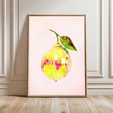 1 幅迪斯科柠檬墙面艺术画华丽迪斯科球印刷帆布画粉色黄色海报学院风装饰卧室、客厅或宿舍墙面装饰礼物（无框）