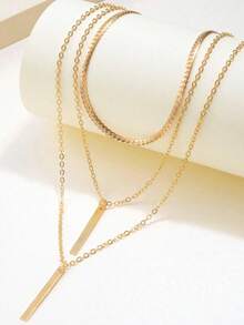 1pc Vintage Chic Minimalist Snake Bone Multi-Layer Pendant Necklace, Versatile For Holiday Party, Dating, Daily Wear - Yellow Gold - View 4