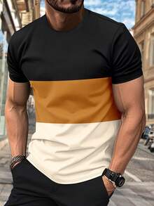 3 Pcs/Set Basic Summer Casual Sport Outdoor Short Sleeve T-Shirts, Color Block & Splice Design Tee - Multicolor - View 7