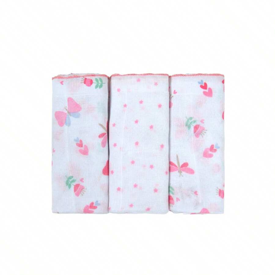 Bublim Petit Luxury Printed Diaper 3 Units With 100% Cotton Incomfral Festoon - 乾枯玫瑰色 - 查看 1