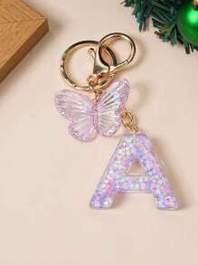 1 Creative Keychain With Alphabet Stone Drops Glue Resin Accessories Butterfly Fringe Alphabet Pendant Keychain Girl