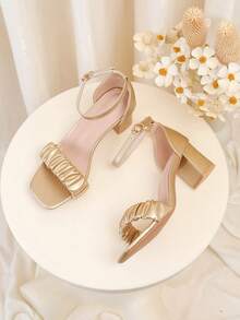 Sandalias de tacón alto versátiles y de moda para adolescentes, adecuadas para bailar y fiestas - Dorado - Ver 5
