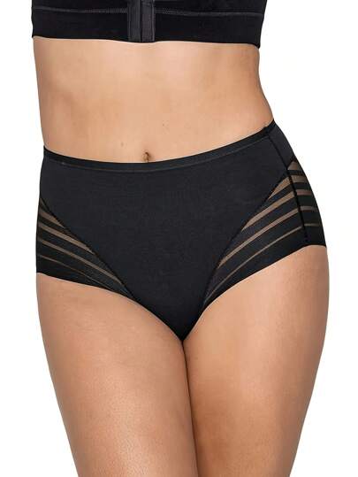 Women Seamless Panties High Waist Briefs Coffee Brown Red Blue Transparent Mesh High Elastic Tummy Control Shapewear