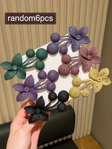 6pcs Elegant Rhinestone Flower Shaped Hair Clips, Bohemian Style Fashion Accessory For Daily Use Claw Clips Hair Claws Hair Barrettes, Vacation Outfits Woman, Looks Of Party - Multicolor - View 2