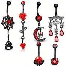 6PCS New Retro Punk Style Black Rose Spider Pendant Piercing Navel Ring Sexy Gothic Style Summer Navel Accessories - 6 CÁI - Xem 7