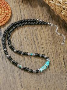1pc Bohemian Volcanic Stone & Coconut Shell Beaded Necklace, Suitable For Daily Wear Or Beach Resort For Teens - Multicolor - View 11