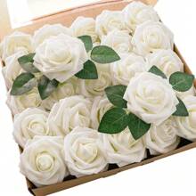 10/50 Pcs (2 Types) Artificial Ivory Foam Roses With Stems, Realistic Faux Flowers For DIY Wedding Bouquets, Baby Christening Centerpieces, Party Decorations, Home Decor (No Box)
