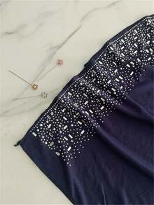 1pc Women's Popular Crystal Solid Color Knitted Headscarf Shawl, Soft Hijab Scarf, Casual Long Scarf - A - View 3