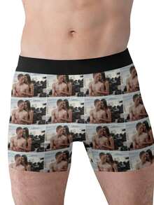 Calzoncillos personalizados para hombres Ropa interior larga personalizada con foto del rostro en ellos, regalos únicos, divertidos y lindos para novio, esposo, él, San Valentín, cumpleaños, aniversario, Navidad, boda, día festivo. Calzoncillos tipo bóxer con estampado de rostro personalizado, regalos novedosos y acogedores para él, novio, esposo, familia, amigos