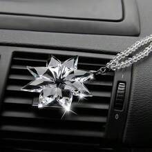 1pc Luxury Crystal Snowflake Shaped Car Rearview Mirror Pendant Accessory - Transparent - View 1