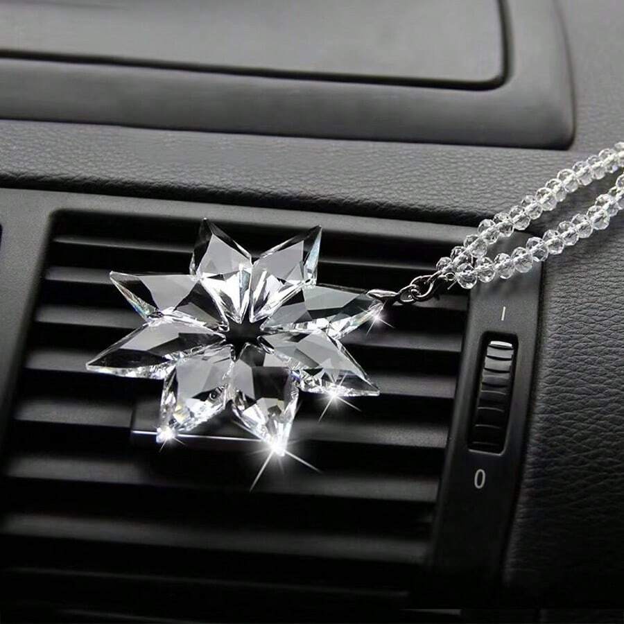 1pc Luxury Crystal Snowflake Shaped Car Rearview Mirror Pendant Accessory - Transparent - View 1