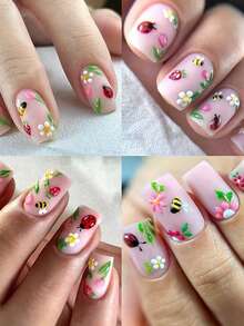 2pcs 5D Cute Bee & Floral Nail Stickers, 3D Self Adhesive Cartoon Ladybug Butterfly Strawberry Nail Sliders Elegant Daisy Tulip Floral DIY Nail Art Decals Nail Art Decoration - Multicolor - View 6