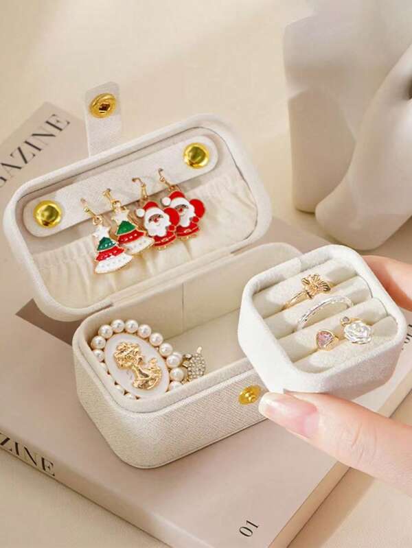 1PC PU High-End Women's Jewelry Box, Lovely Soft Microfiber Jewelry Bag, Multi-Compartment Jewelry Storage Box, Beautiful Appearance Design Women Pack Box, Modern Women's Aesthetic Jewelry Bucket, Color Diversity Simple Jewelry Storage Box, Anti-Dust Anti-Friction Is Not Damaged