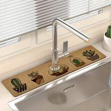 1 tấm thảm thấm nước hình cây xương rồng, tấm thoát nước polyester bền chống ẩm, chống trượt cho bồn rửa nhà bếp và phòng tắm, tấm thảm hút nước vòi, tấm lót khô phù hợp cho mặt bàn phòng tắm, phụ kiện mặt bàn nhà bếp và phòng tắm - Nhiều màu - Xem 3