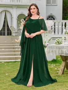 Plus Size Chiffon Minimalist Sexy One Shoulder Bodycon Cocktail/Wedding Dress,Party Dress,Gown,Formal,Evening,Wedding Guest - Dark Green - View 5