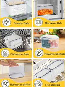 6 Pcs Set (3 Food Storage Containers + 3 Drain Baskets) Plastic Airtight Food Containers With Lids, Transparent Washable Fresh Keeping Boxes With Drainage Trays, For Fruits, Vegetables And Dry Goods - Multipurpose Sealed Kitchen Storage Boxes, Suitable For Camping And Dining