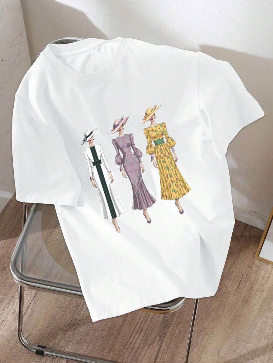 Dresses Hats Elegantly Dressed Women Pure Cotton Women's T-Shirt Comfort Fit - trắng - Xem 1
