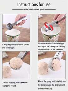 1pc Stainless Steel Ice Cream Scoop, Perfect For Frozen Yogurt, Multi-Functional Ice Cream Scoop, Stainless Steel Double Use Scoop, Non-Stick Ice Cream Scoop With Comfortable Anti-Frost Handle, Heavy Duty Metal Ice Cream Scoop With Trigger, Sturdy Stuffing Scoop, Home Ice Cream Tools Scoop, Easy To Clean, Suitable For Ice Cream, Cookie Dough, Sorbet, Almond, Ideal For Kitchen, Dessert Shop And Western Restaurant.