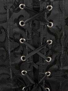 Vintage Style Black Corset Top, Boned Interior, Sexy Jacquard Shaping Bustier, Waist-Cinching Slim-Fit Bandeau Bra, Suitable For Weddings, Parties, Halloween And Holiday Outfits - Black - View 7
