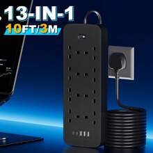 1 件装 13 合 1 英国标准电源板，带 8 个交流电源插座、3 个 USB 端口、2 个 Type-C 端口、过载保护、可壁挂、开关、多设备充电、13A、3250W、5 英尺/10 英尺/1.5 米/3 米延长线可选，适合旅行、居家、办公室、宿舍、节日等场合作为礼物 - 英規插(220-240V) - 查看 12