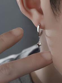 Brincos masculinos estilo estrela retrô com botão de orelha, estilo moderno e moderno, joias de prata esterlina adequadas para roupas do dia a dia