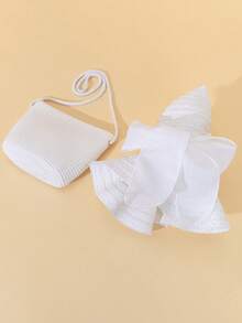 两件套女士白色波浪草帽和草编斜挎包，带零钱包，适合旅行和度假，情人节礼物 - 白色 - 查看 4