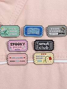 1pc Geometric English Plaque Shape Metal Brooch, Cartoon Colorful Letter Design Fun Badge Accessory, Alloy Casual Style Brooch, Unique Fan Jewelry Gift - Multicolor - View 4