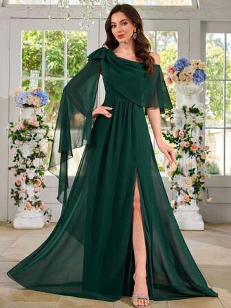 Chiffon Minimalist Sexy One-Shoulder Ruched Bodycon Party Dress, Suitable For Wedding,Bridesmaid Dress