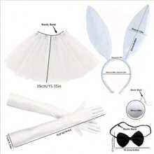 5pcs Bunny Set For Women - Includes Tutu Skirt, Rabbit Ears Headband, Bowknot, Gloves, And Tail - Perfect For Easter, Halloween, Valentine's Day, And Parties - Polyester Fiber, Cute & Playful Style, Prom