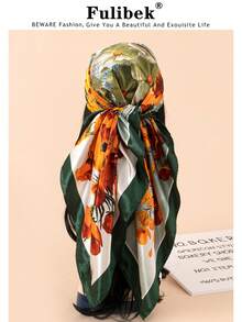 1pc 90cm Floral Print Silk Square Scarf Women, Bandana Scarf, Fashion Accessory For Hair, Beach, Daily Wear, Adds Accent To Your Look, Spring/Summer - Multicolor - View 12
