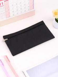 1pc Solid Colour Embroidered Text Pencil Case,Tote Bag For Brushes, Travel Toiletry Bag, Makeup Bag,Large Capacity Cosmetic Bag,Dorm Room Supplies,Essential School Supplies For The Back-To-School Season, Gifts For Friends Back To School,Creative Gift For Thanksgiving, Christmas, Birthday Halloween Decoration Back To School