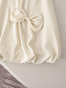 Apricot Sleeveless Bow Hem Girls' Dress - Khaki - View 4