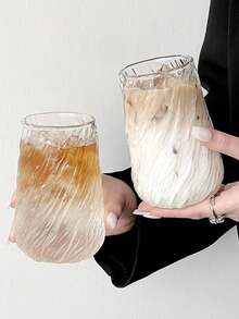 1pc 400ml Unique Swirl Textured Glass Cup, Aesthetic Drinking Glass For Iced Coffee, Tea, Juice, Cocktails, Elegant Coffee Cup & Tea Cup, Versatile Summer Drinkware Cups, Ideal For Home Bar & Kitchen, Travel Friendly Glassware, Creative Gifts For Women - Multicolor - View 2