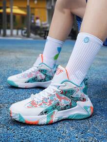 2025新款百搭篮球鞋，舒适防滑男士运动鞋，摩擦声底男士休闲鞋，户外厚底增高鞋，主宰篮球场和运动场，不对称图案 - 白月橘 - 查看 9