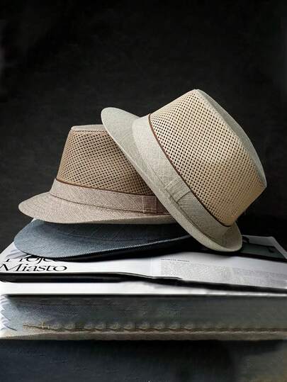 1 Stück Herren einfarbige Beanie Mütze, lässiger bohemian-artiger Vintage Party Street-Wear Sommer Neu, ganzjährig geeigneter Outdoor Strand-Lässig Sonnenhut, atmungsaktiver Mesh-Sommerhut, geeignet für tägliche Ausgänge und Spaziergänge