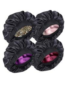 4pcs Double Layer Satin Adjustable Sleep Caps For Women - A - View 7